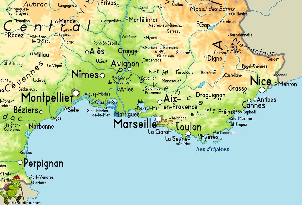 mapa Marseille i okolno podrucje