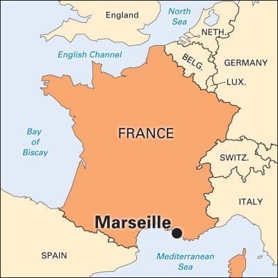 gdje je Marseille u francuskoj mapu