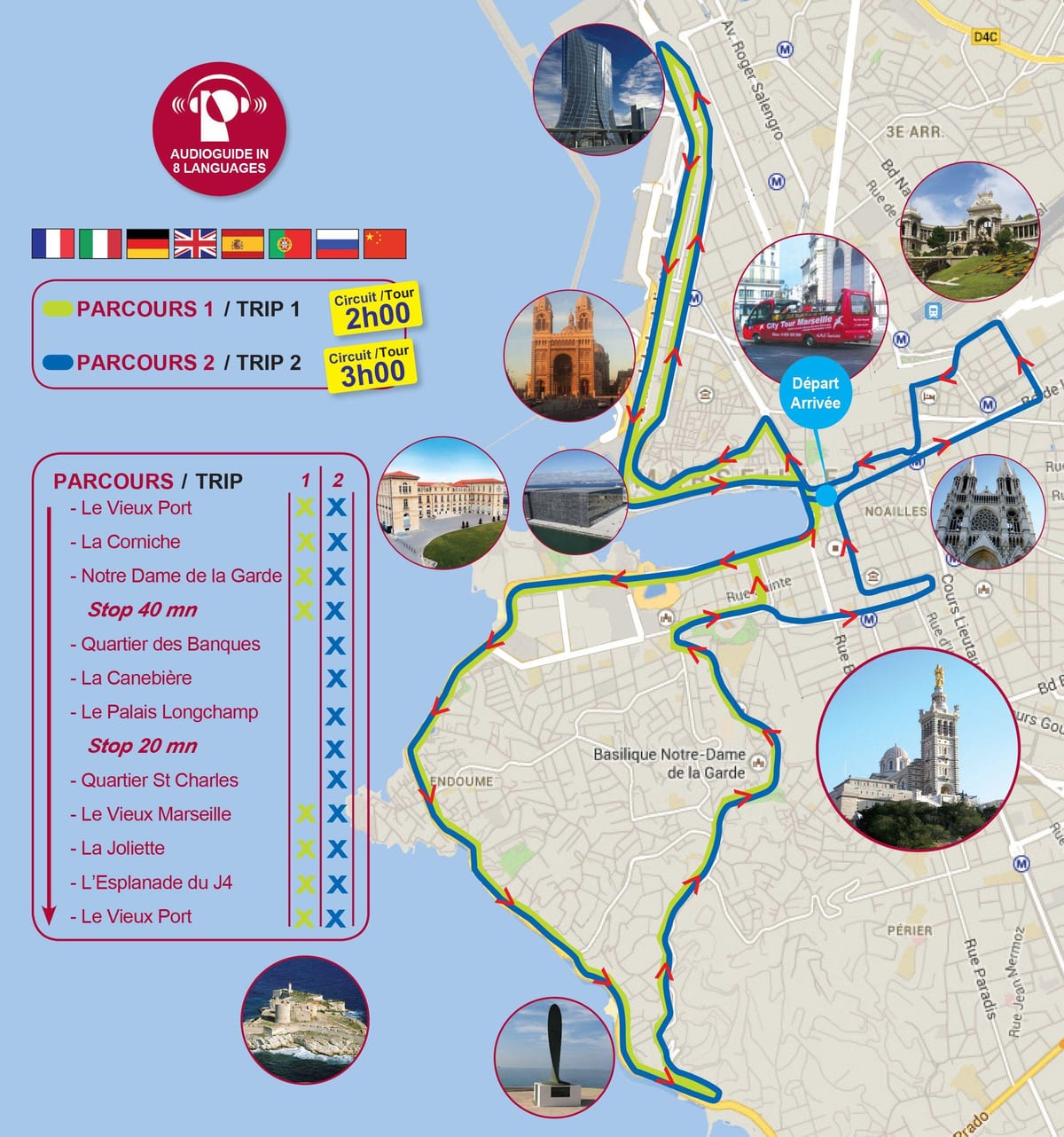 hop na hop sa autobusa Marseille, francuska mapu