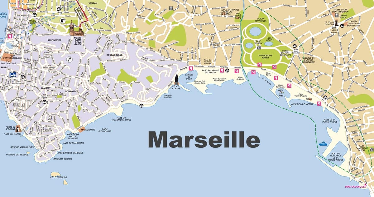 Marseille plaže mapu