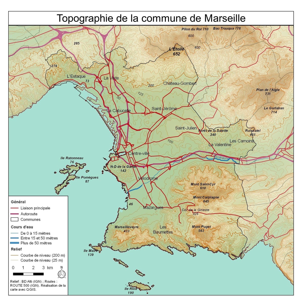 topografska mapa Marseille
