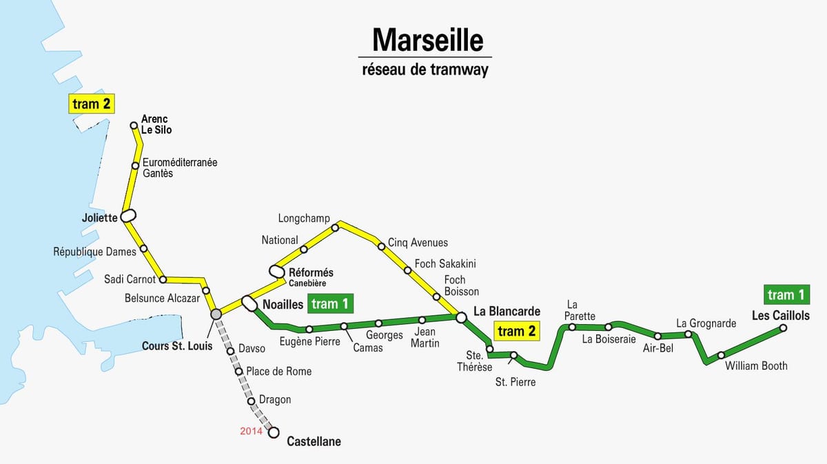 mapa Marseille tramvaj